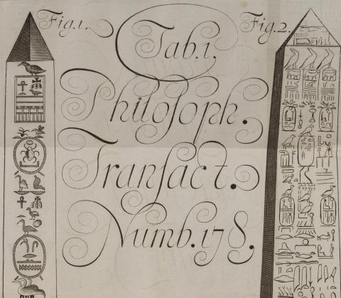 Image for ‘An Explanation of the Cutts of two Porphyry Pillars in Aegypt’, in Philosophical Transactions, no. 178 (London, December 1685) 