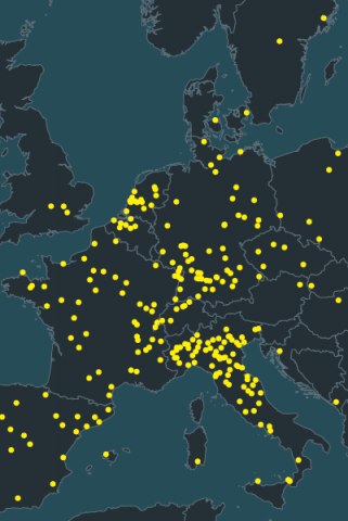 Image for A map of the spread of printing in Europe