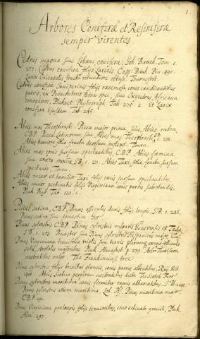 Image for Bobart the Younger’s manuscript list of the planned contents of the unpublished first volume of Morison’s Plantarum historiae universalis Oxoniensis.
