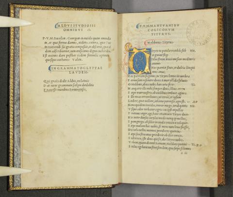 Image for Virgil, Eclogues (Aldus Manutius, 1501) - Dedication & First Page