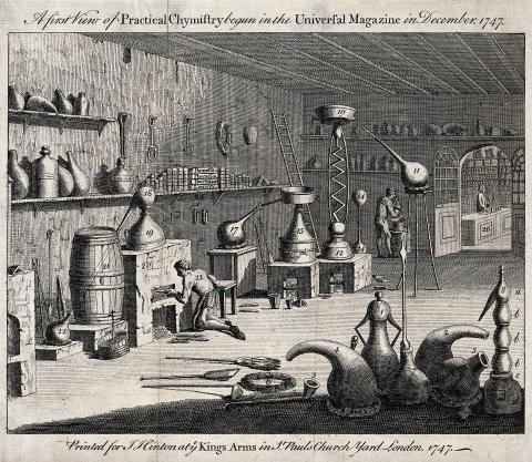 Image for A Chemical Laboratory Behind an Apothecary Shop, 1747