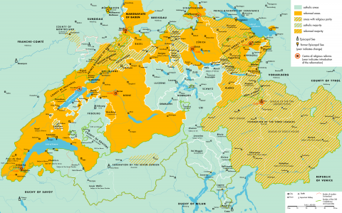Image for Map of religious divisions in the Swiss Confederation (1536)