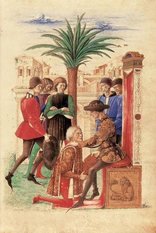 Image for Jacopo Antonio Marcello presents the manuscript to Rene d'Anjou