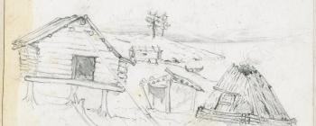 Image for Drawing of a Saami settlement on Lake Hammasjarvi